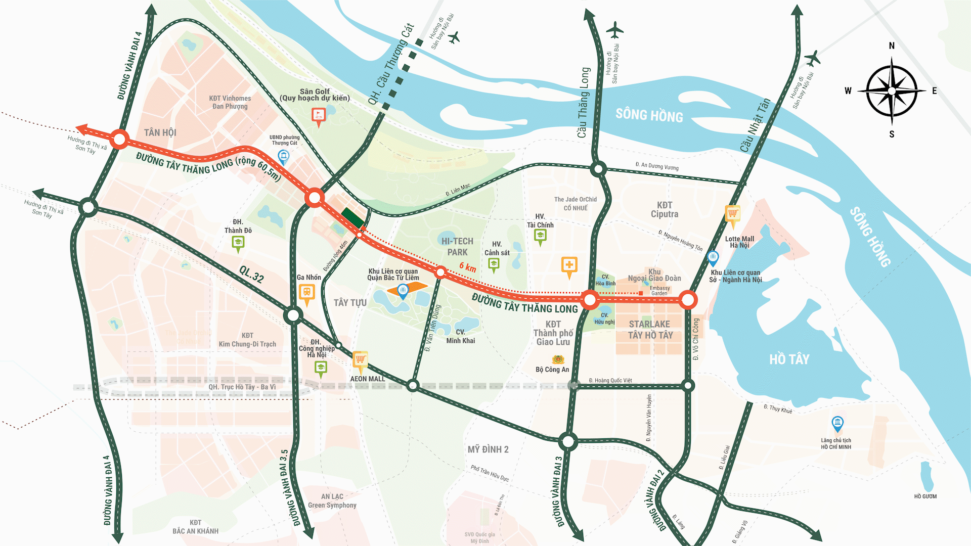 Bản đồ liên kết cơ sở hạ tầng: Vành đai 4, đai đai 3.5 và đại lộ Tây Thăng Long